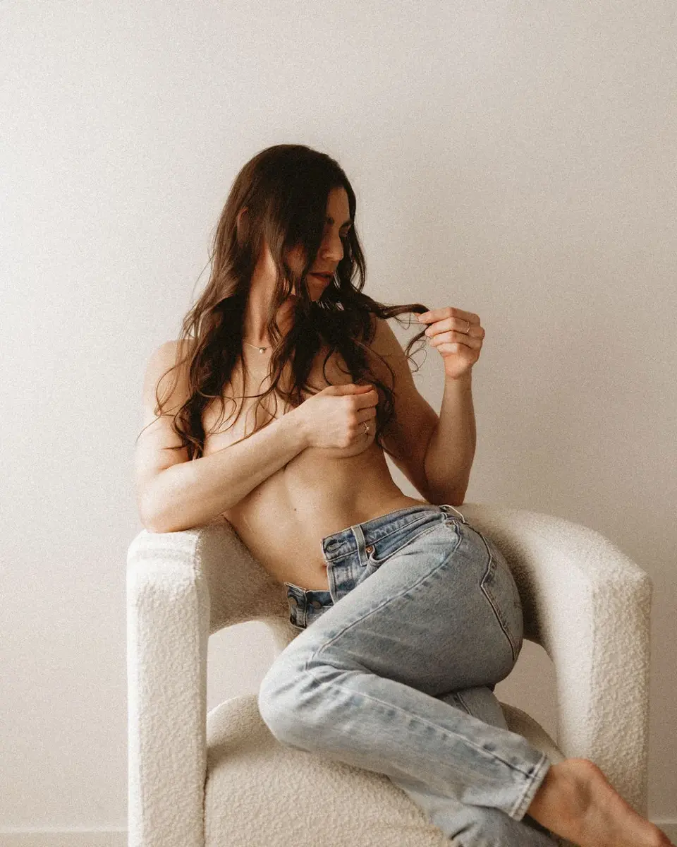 Boudoir portrait in denim and soft light